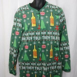 Christmas Union Suit Green Egg Nog Rum One Piece Pajamas Size Small